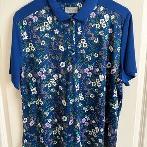 Callaway Botanical Blue Polo Shirt with Ruffle Detail